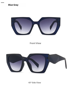 Front and 45-degree side view of oversized blue gray square frame gradient sunglasses