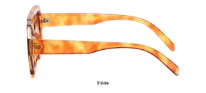 Close-up of tortoise shell sunglasses frame with 0-degree side view and metal hinges