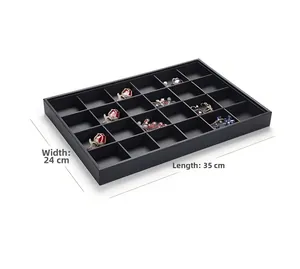 Detailed 35x24 cm black 24-compartment jewelry display tray for rings and brooches