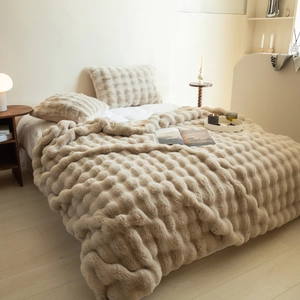 Luxury Faux Rabbit Fur Throw Blanket Reversible Soft Plush Warm Cozy Decorative Bed Sofa Cover Fleece Shaggy