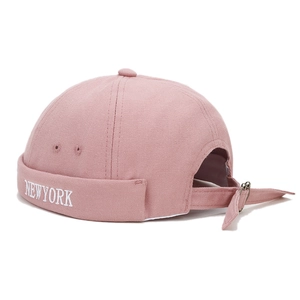 Pink New York embroidered miki hat with adjustable strap and metal buckle closure
