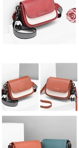 Close-up of red and orange PU leather crossbody bags with woven straps and bear charm