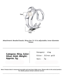Detailed sizing chart for adjustable irregular pearl ring in 925 silver finish