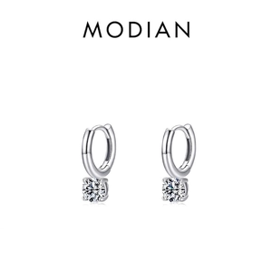 Minimalist S925 sterling silver hoop earrings with a dangling round zirconia stone