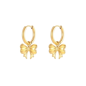 French Retro Bowknot Dangle Hoop Earrings Titanium Steel Gold Plated Delicate Vintage Jewelry For Women