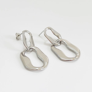 925 Sterling Silver Interlocking Double Loop Earrings Modern Irregular Geometric Industrial Style Minimalist Jewelry