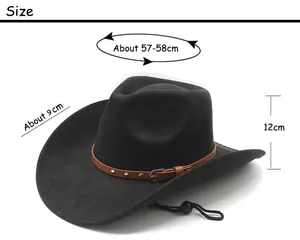 Size chart for western felt cowboy hat showing dimensions for brim, crown, and circumference