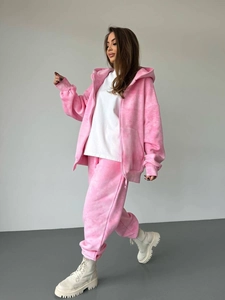 Sweat À Capuche Zippé En Coton Tie Dye Et Pantalon De Survêtement Taille Haute Jambe Droite Streetwear Pour Femme