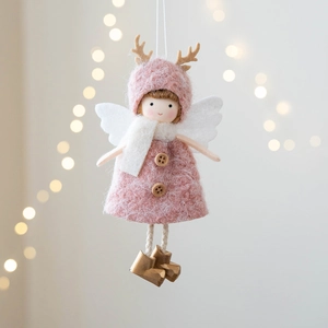 Cute plush angel girl ornament with reindeer antlers for Christmas holiday tree decoration