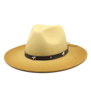 Detail of wool fedora hat with star rivets on leather band and wide brim texture