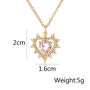 Detailed view of pink heart pendant necklace showing 2cm size and 5g weight dimensions