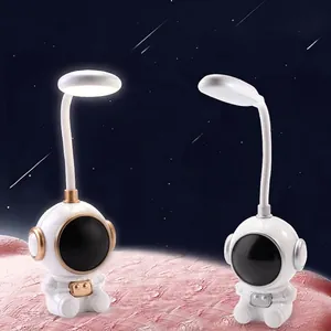 Creative astronaut LED desk lamp with flexible neck for student reading and bedroom night light