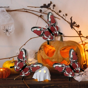 3D butterfly wall decor with skull and red rose patterns for Halloween home decoration