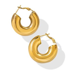 Minimalist chunky U-shaped gold plated hoop earrings with mirror polished finish