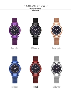 Starry sky dial ladies watches with magnetic Milanese bands in six assorted colors