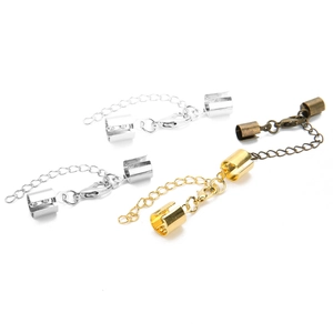 Three-color metal jewelry extender chains with lobster clasps and cord end connectors