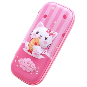 Pink EVA 3D cartoon kitten pencil case with embossed cute cat and star patterns