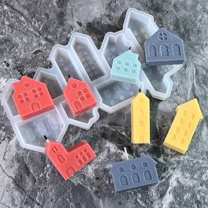 Detailed translucent silicone mold with mini European house shapes for DIY candles