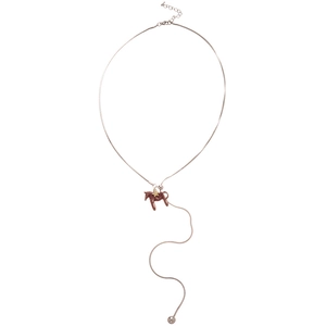 Y-style silver necklace featuring a brown pony pendant and golden star charm decoration