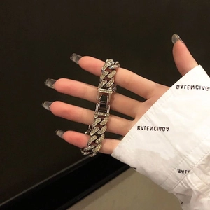 Bracelet Maille Cubaine Alliage Strass Iced Out Hip Hop Grosse Chaîne Épaisse Bijoux De Mode Unisexe