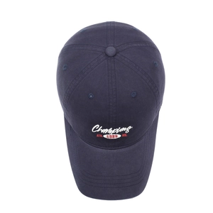 Navy blue cotton baseball cap with Champions embroidery and reinforced curved brim