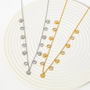 Luxurious gold and silver tassels necklaces with shell pendants and zircon insets