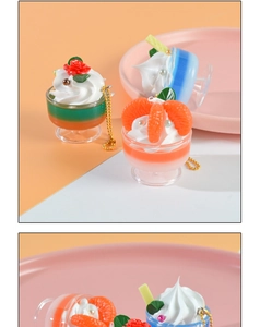 Detail showing mini sundae dessert keychain with resin cream and rose topping