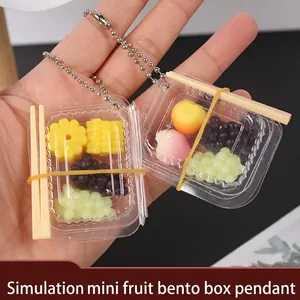 Mini Simulation Fruit Bento Box Keychain Pendant TPR Plastic Miniature Food Play Toy For Dollhouse Decor Accessory