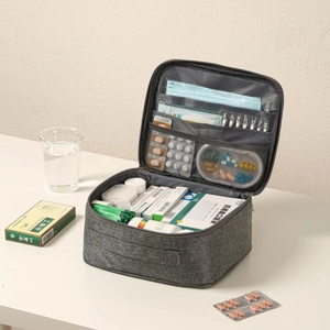 Grey Oxford fabric first aid kit bag with multi-compartment portable storage design