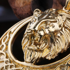 Men's hip hop gold lion head pendant with Celtic patterns in stainless steel