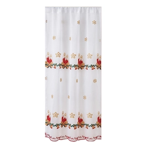 White Christmas semi-sheer tulle curtain with festive candle and bell embroidery