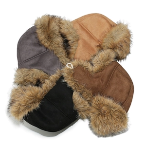 Winter faux fox fur suede trapper hats with ear flaps in four assorted classic colors