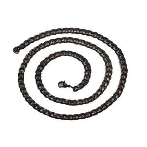Men's black stainless steel Cuban chain necklace with a lobster clasp on white background