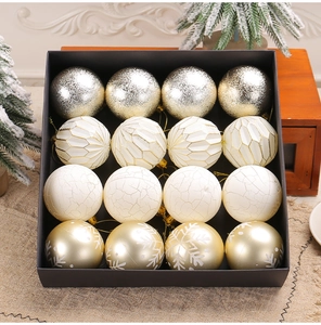 Detailed set of 16 decorative Christmas balls with glittery snowflake and geometric patterns