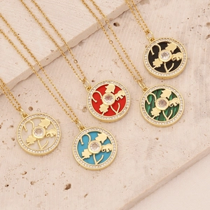 Copper Zircon Pendant Necklace Round Hamsa Evil Eye Tree Of Life Bohemian Jewelry For Women Gold Plated Elegant
