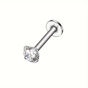 Polished silver stainless steel stud with a clear round zircon and flat back base