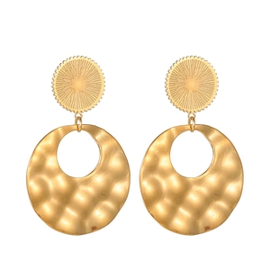 Minimalist 18K gold hollow geometric earrings with sunburst texture and matte finish