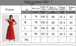 Detailed size chart for the elegant high waist dress with short puff sleeves