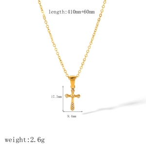 Detail showing dimensions of a 18k gold plated stainless steel cross pendant necklace