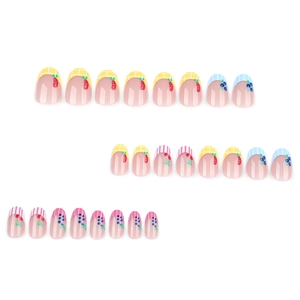 Cute fruit themed press-on nails with 24 pieces of cherry and blueberry patterns