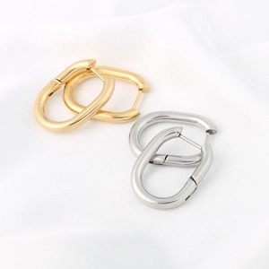 Polished stainless steel U-shaped oval hoop earrings in gold and silver finish