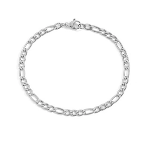 Silver Figaro link chain bracelet in stainless steel with a secure lobster clasp closure