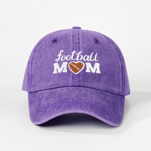 Vintage purple washed cotton baseball cap with football MOM heart embroidery design