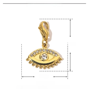 Detailed size parameters of golden stainless steel evil eye charm with dimensions 21x15mm