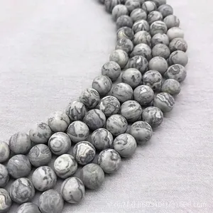 Macro shot of 8mm natural grey map stone round beads for DIY jewelry making