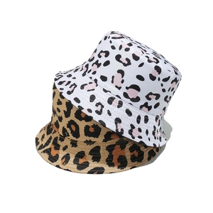 Set of two stylish leopard print bucket hats in white and khaki colors for women