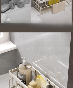 Detail of metal kitchen sink organizer with 45-degree sloped self-draining tray