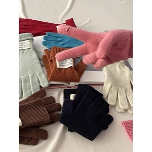 Long wool knit gloves for women in multiple colors including pink, red, and blue shades