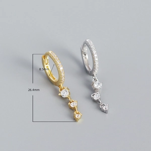 Retro s925 silver geometric hoop earrings with tassel diamonds in gold and silver