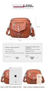 Comparaison de taille et spécifications pour ce sac à bandoulière marron en cuir synthétique